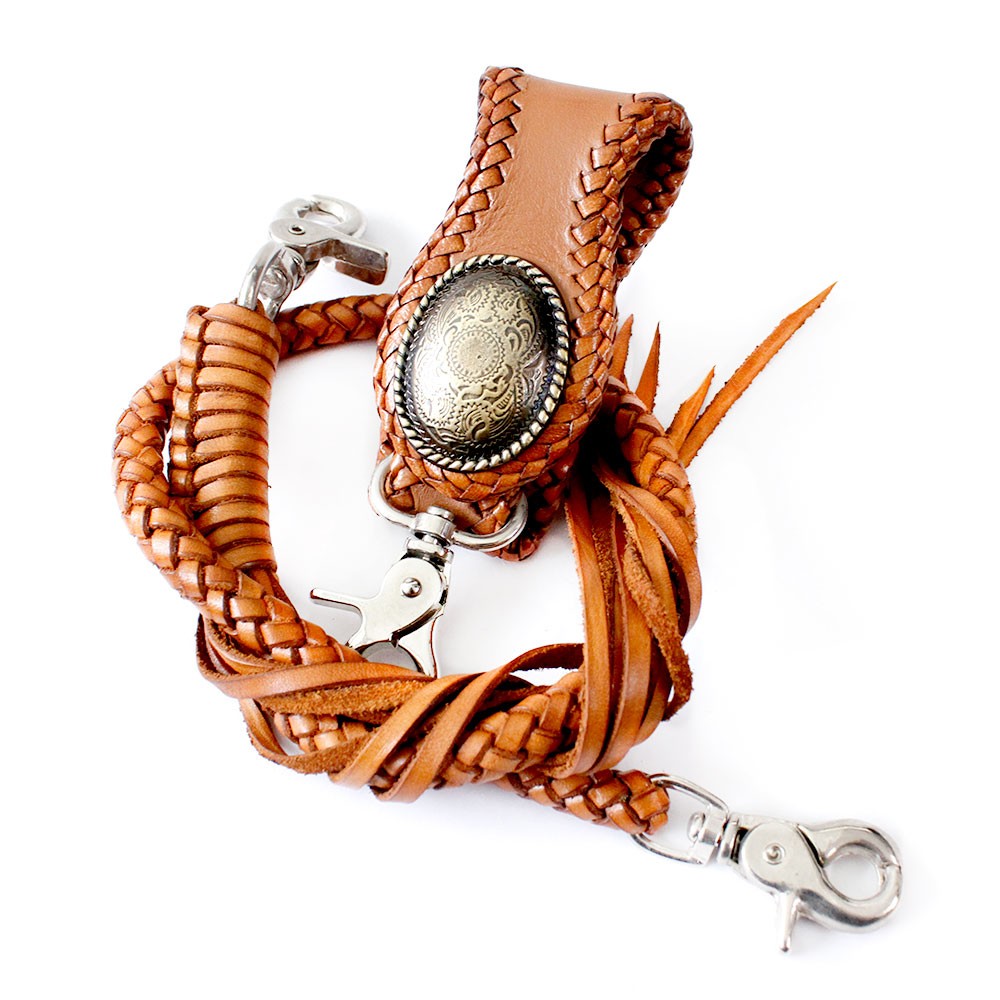 オーダー品　2点まとめ　ヘビースタッズキーホルダー　ウォレットチェーン11型 ベルトループ キーホルダー 6本編みウォレットチェーンセット 牛革 本