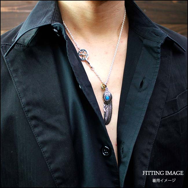 ネックレス メンズ シルバー925 ターコイズ フェザー チェーン付き