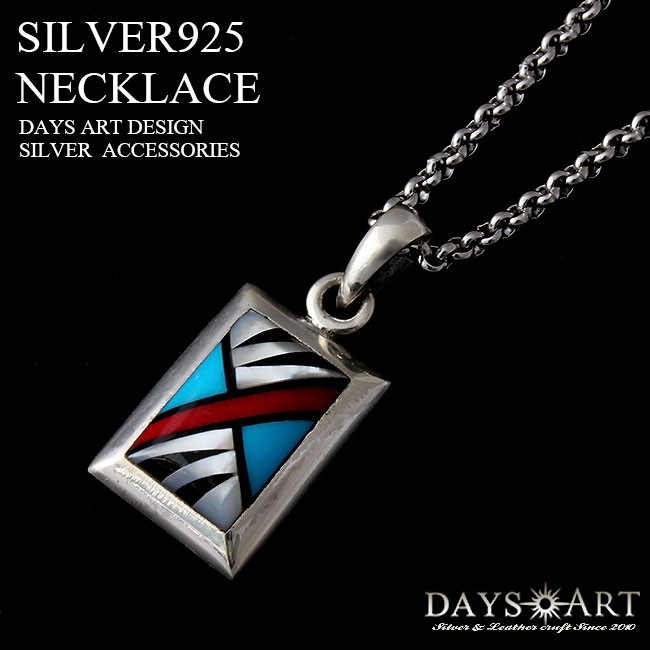ネックレス シルバー925 メンズ レディース ズニ族スクエアプレート