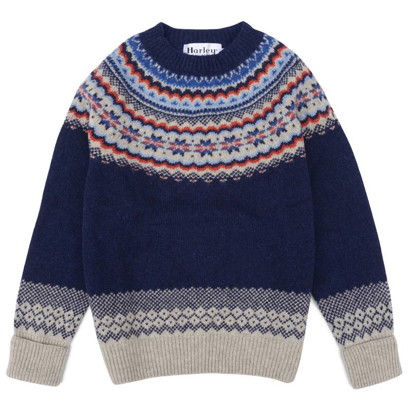 ハーレーオブスコットランド フェアアイル柄 セーター 40　ネイビー×ホワイト ハーレーオブスコットランド フェアアイル柄 セーター 40 ネイビー