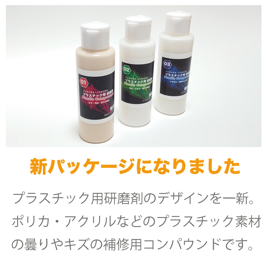 プラスチック用コンパウンド 1番(粗目)、2番(細目)、3番(極細目)の研磨