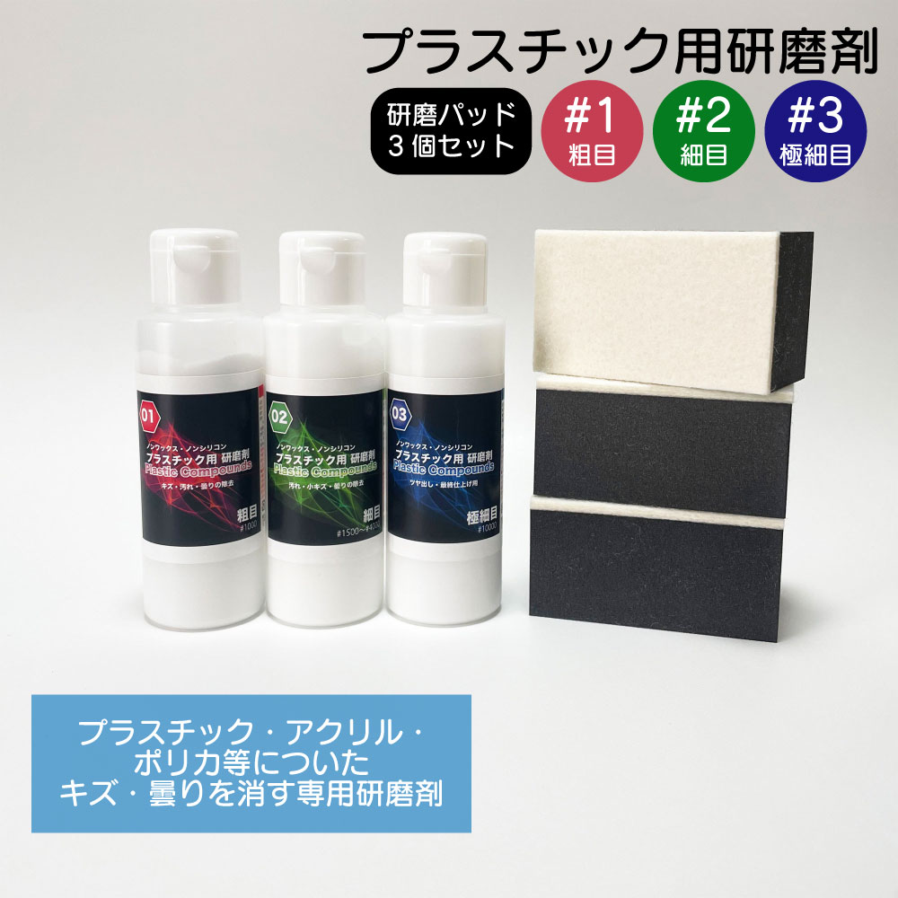 プラスチック用研磨剤、ポリカやアクリル、乗り物のプラスチック部分のキズや曇りをキレイに除去する