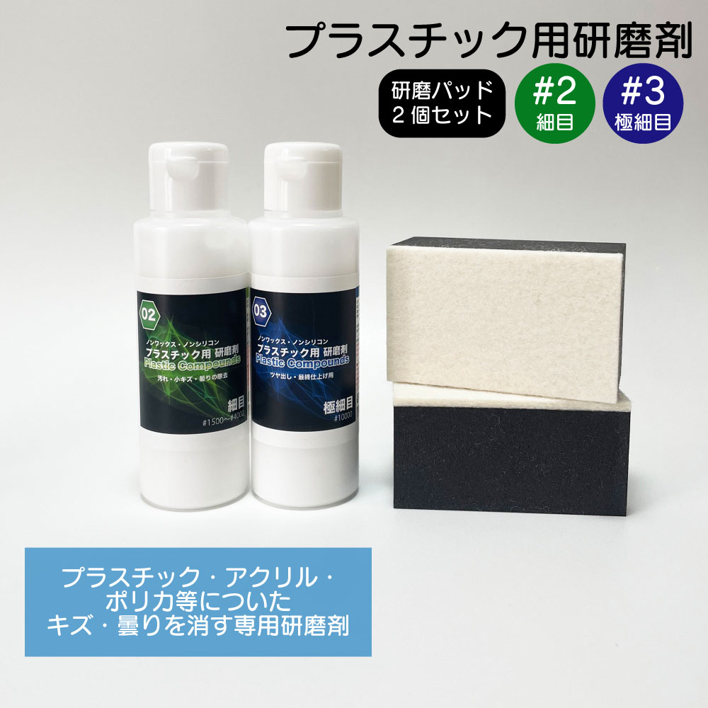 プラスチック用研磨剤、ポリカやアクリル、乗り物のプラスチック部分のキズや曇りをキレイに除去する