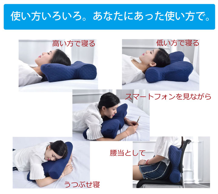 いびき軽減低反発枕 (I) ピロー 枕 洗える 低反発 いびき解消 低反発 約64×35 ネイビーの画像