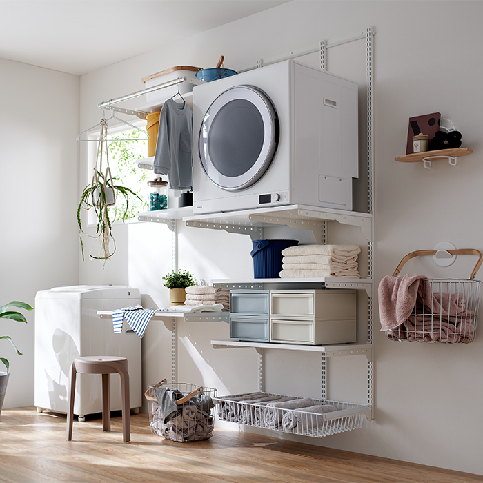 乾太くん 専用台 かんたくん乾燥機 台 壁付け 耐荷重 リフォーム DIY バスケット付き 約W1515×H1979mm 2列プラン (R) KS1560CL346B フィットラック Fitrack 棚 収納 ラック 設置台 簡単施工 おしゃれ 省スペース 脱衣所 ランドリールーム 引っ越し 新生活 乾太くん 専用台 かんたくん乾燥機 台 壁付け 耐荷重 リフォーム DIY