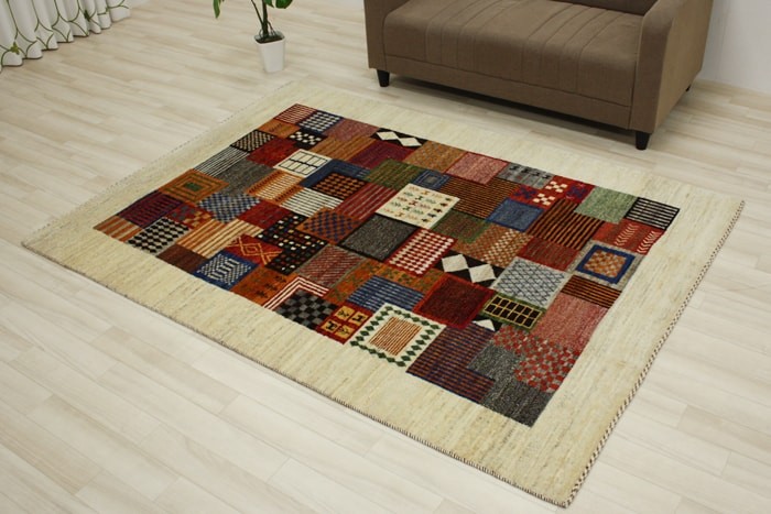 高級ペルシャギャベ ラグ カーペット ウール100% PG2097(Y) 約158×218cm ギャッベ絨毯