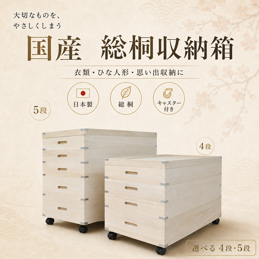 きよか | 5段 幅93cm 奥行42cm 高さ67cm 衣装ケース 桐箱 深型 浅型