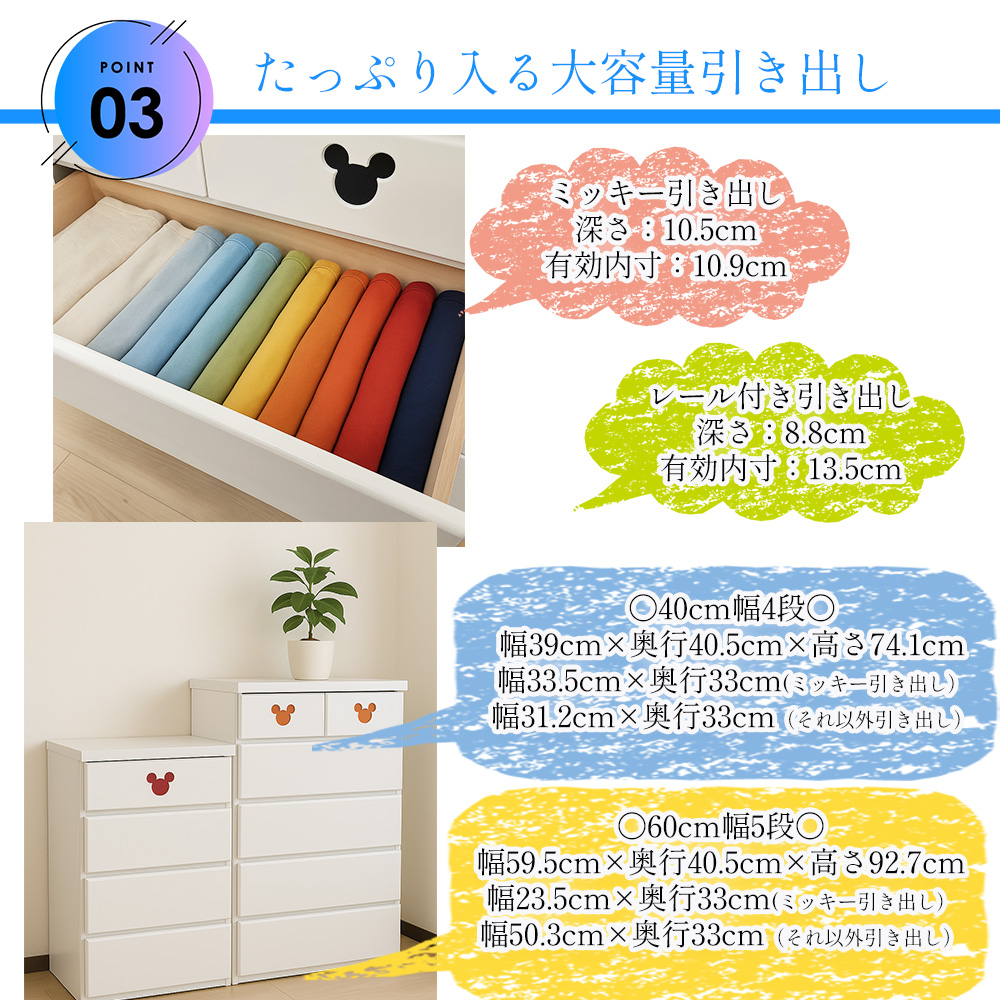 Disney（ディズニー） チェスト ミッキーモチーフ取っ手 日本製 完成品