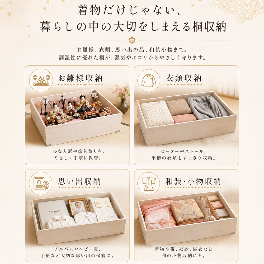しおり | 3段 衣装ケース 桐箱 収納ケース 着物収納 深型 浅型