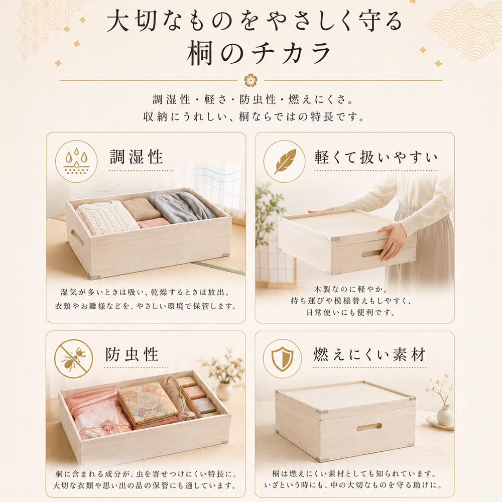 しおり | 3段 衣装ケース 桐箱 収納ケース 着物収納 深型 浅型