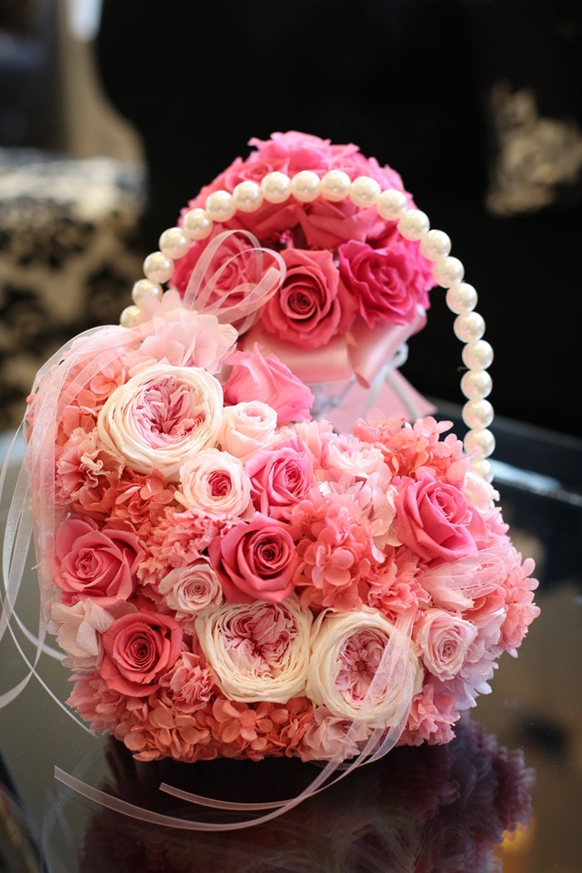 ブーケ 結婚式 バッグブーケ ハートプリザーブドフラワーブーケ