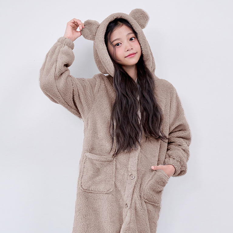 耳付き ルームウェア もこもこ 冬 キッズ ふわふわ くま うさぎ