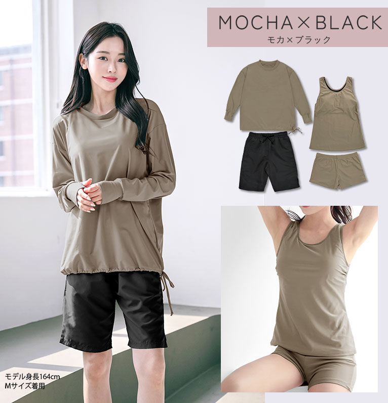 水着 レディース 長袖 オーバーサイズTシャツ 水着 4点セット 指穴 付き 紫外線遮蔽率99.9%以上  体型カバー お腹が出ない UVカット ts008set4 |  | 02