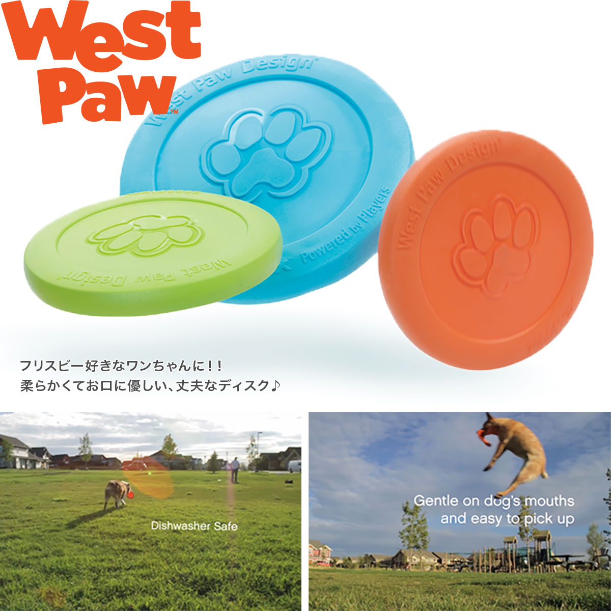 小型犬 おもちゃ フリスビー ウエストポウ ジスク S グリーン オレンジ 