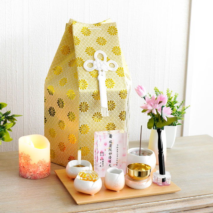 骨壷 骨袋 セット 骨壷カバー 菊花 6寸 直径約18cm 六角 ゴールド