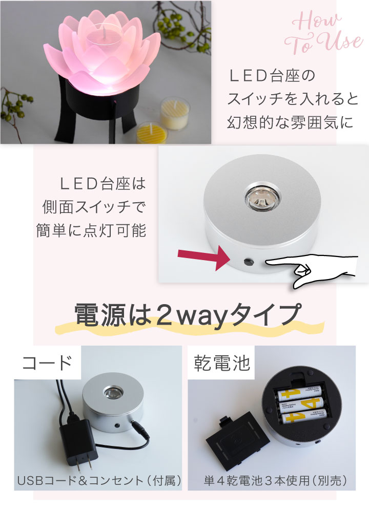 とうろう清蓮華 DX 台座つき LEDコースター 蓮 ライトキャンドルセット