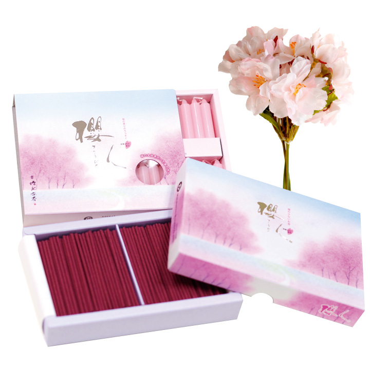 桜のお供えセット 桜の香り 櫻人 線香 & ろうそく 造花 セット さくら