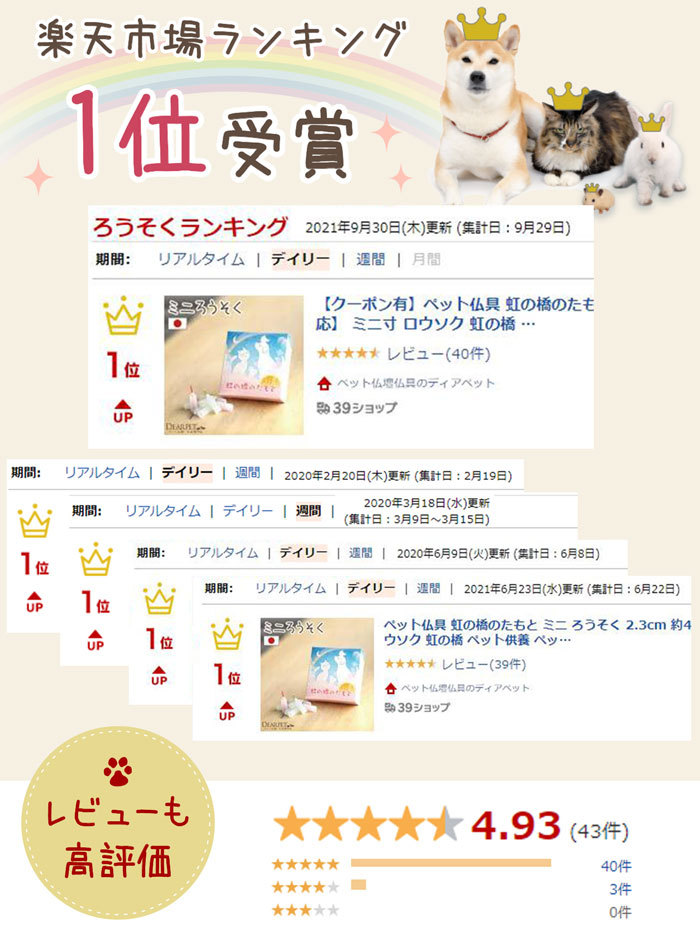 ペット仏具 虹の橋のたもと ミニ ろうそく 約8分燃焼 2.3cm 約45本入 短時間 ミニ寸 ロウソク 小さい ネコポス対応 関連画像1