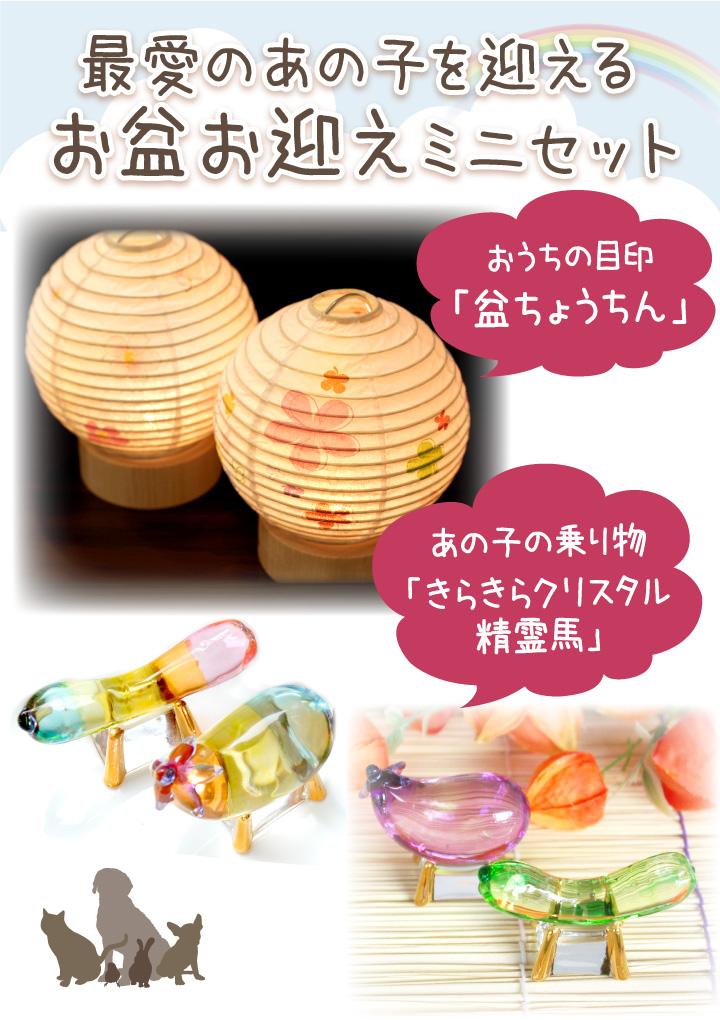 ペット お盆 丸型 ペット提灯 & クリスタル 精霊馬 セット ペット供養 ネームプレート 桜 花 足あと pset 関連画像2