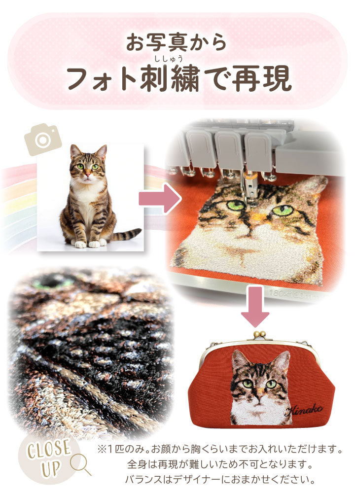 ペット 写真 で作る がま口 刺繍 バッグ ポ...の詳細画像2