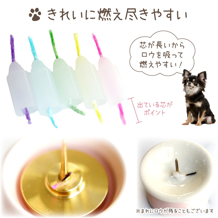 ペット ろうそく 超ミニ寸 約5分燃焼 ロウソク ローソク カラフル 虹の橋 白芯 ネコポス対応 関連画像4