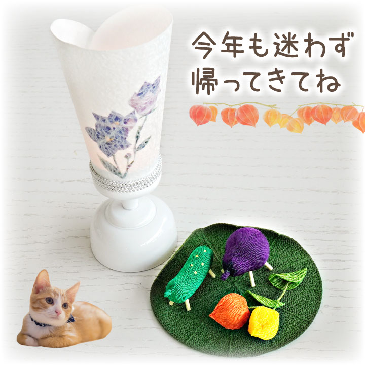 ペット お盆 プチ提灯 単品 1点 LED ライト & ちりめん ミニ
