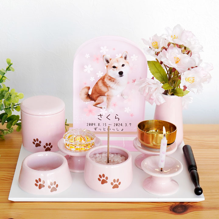 仏具5点セット】陶器 さくら ピンク かわいい 線香灰付 箱付 供養