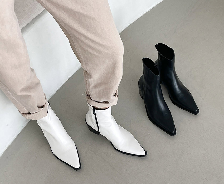 ショートブーツ サイドジップ ポインテッドトゥ レディース チャンキー