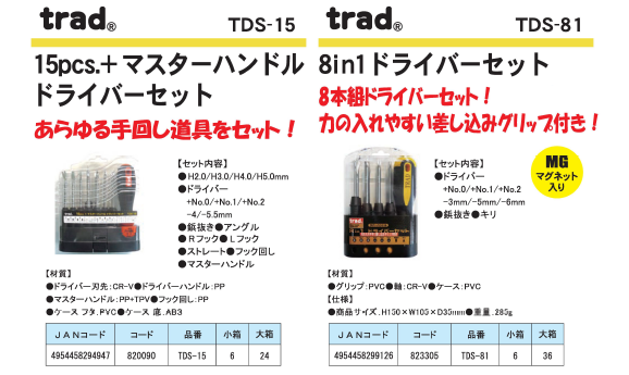 業務用30セット Trad ドライバーセット 作業工具 8本組 8本組 Mgマグネット入り ドライバー Tds 81 Tds 81 業務用 Diy用品 日曜大工 配達日時指定不可