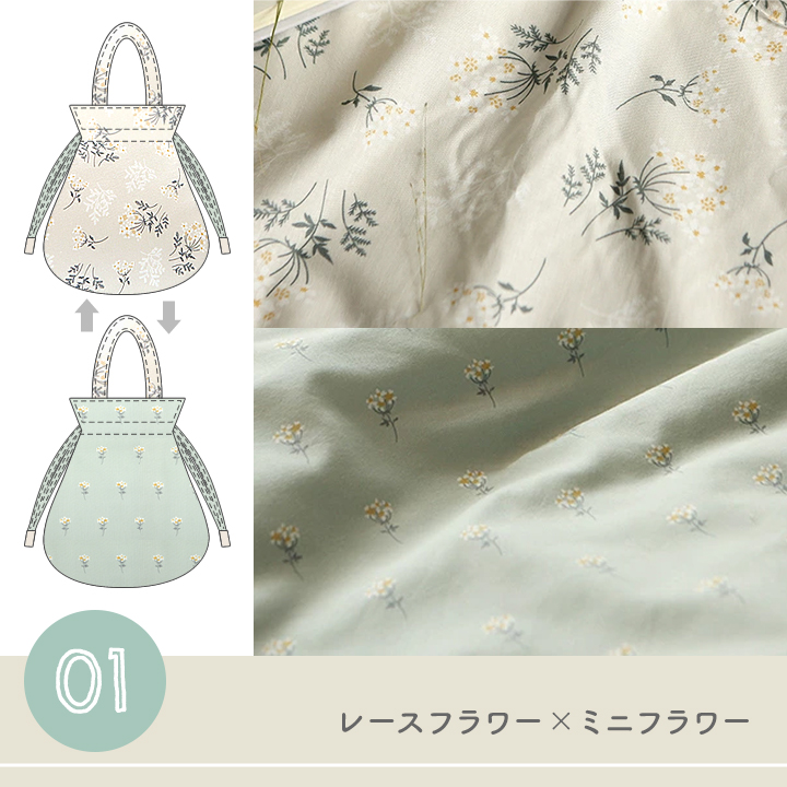 手作りキット≪komihinataさんのリバーシブル巾着バッグキット(柄コットン2種.ver)≫【3点のみメール便対応】 | デコレクションズ | 01