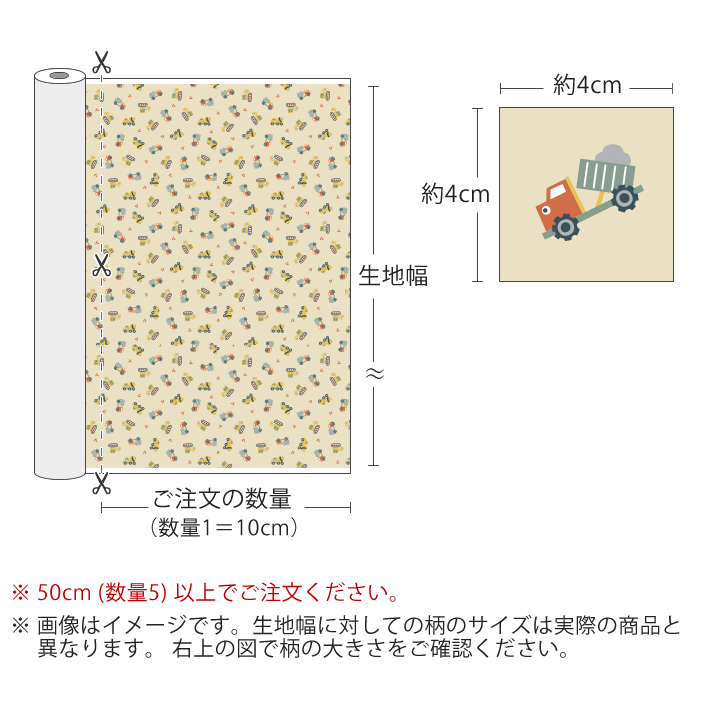 デコレクションズ 生地・布・入園入学≪Constructioncar≫コットン/幅