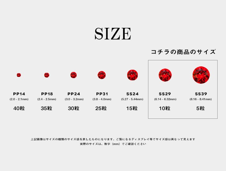 スワロチャトンのサイズ/入数について