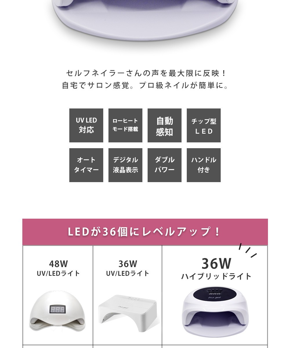 宅配便限定]ネイルツール UV/LED両対応 36Wハイブリッドライト セルフ