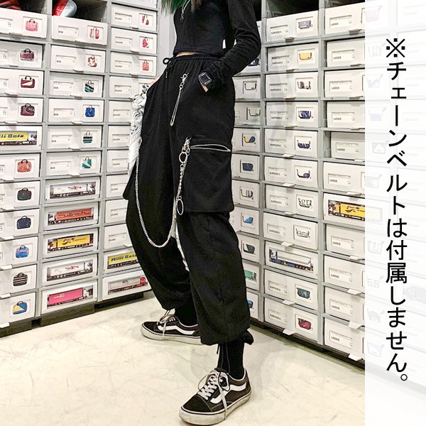 パンツ カーゴ ブラック ストレート 2WAY サテン生地 シンプル