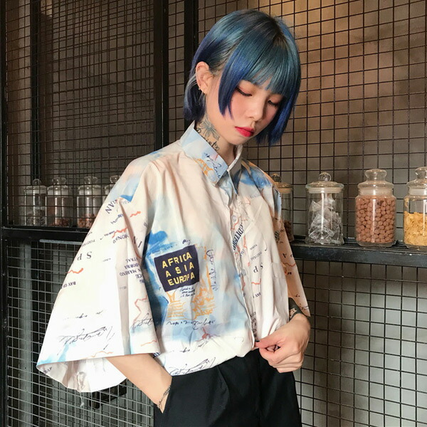 魚柄 半袖 オープンカラーシャツ - 古着屋グレープフルーツ ムーン