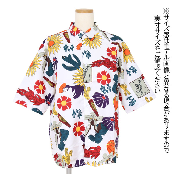 柄シャツ 隠れウルフ ボタニカル柄 カラフル プリント オーバー