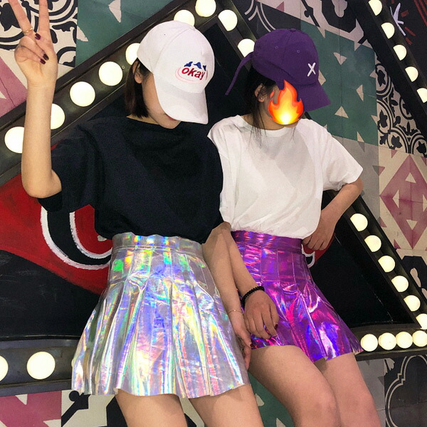 ミニスカート プリーツ ハイウエスト オーロラカラー キラキラ