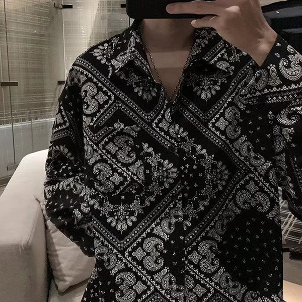 柄シャツ ペイズリー柄 バンダナ柄 長袖シャツ 黒 ブラック