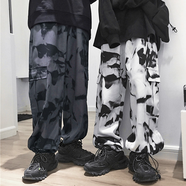 カーゴパンツ タイダイ柄 裾ドロスト ワイドパンツ ウエストゴム