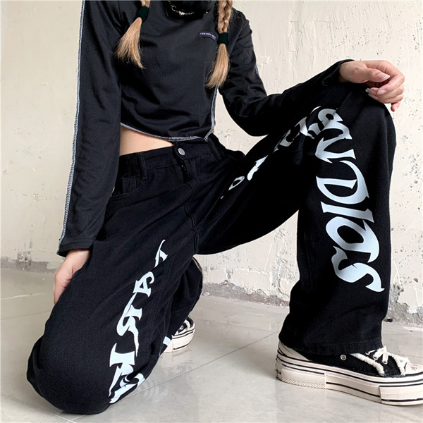 黒パンツ ウエストゴム ロゴプリント ccc122-22.jpg
