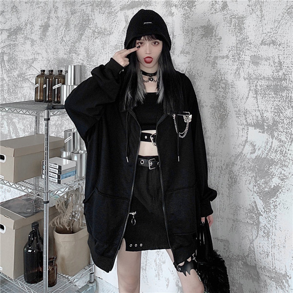 ジップアップ パーカー デビル 耳付き 悪魔 黒 長袖 トップス ダンス