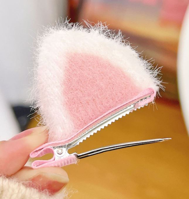 猫耳 クリップ ぬいぐるみ用 ブラック ピンクチェック 送料無料 キッズ 子ども用 ヘアアクセサリー ヘアクリップ 髪飾り