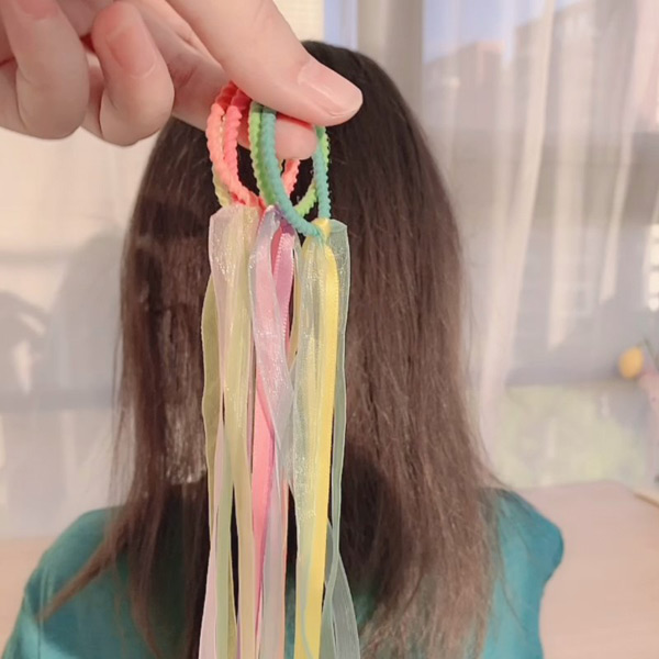 エクステ風 ヘアゴム 5個セット リボン レース カラフル ゴム ダンス