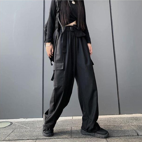 カーゴパンツ ワイドパンツ ハイウエスト ウエストゴム 裾