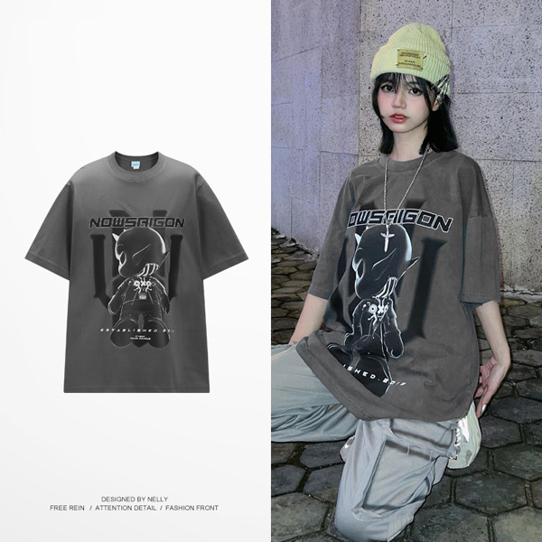 Tシャツ キャラクタープリント ビッグシルエットT 半袖T グレー