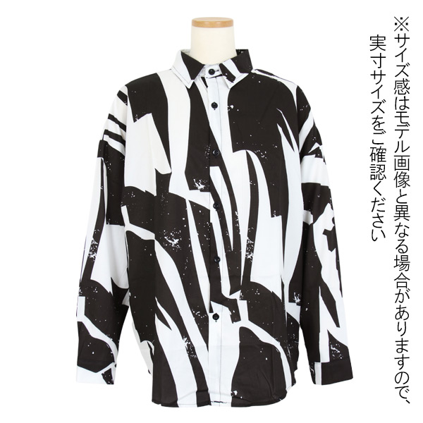 JOHN / ジョン | ポリエステル 総柄  シャツ | S | ブラック/ホワイト | レディース SUGGESTION シャツ SUGGESTION H/S総柄開襟シャツ メンズ レディース