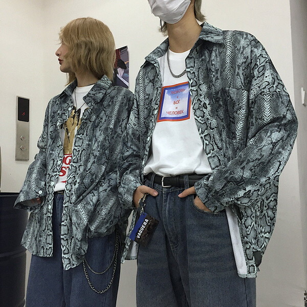 柄シャツ パイソン柄 ヘビ柄 プリント 長袖 シャツ トップス