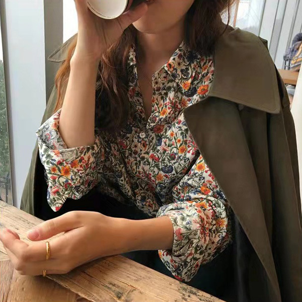 柄シャツ 花柄 ボタニカル柄 長袖 シャツ オーバーサイズ