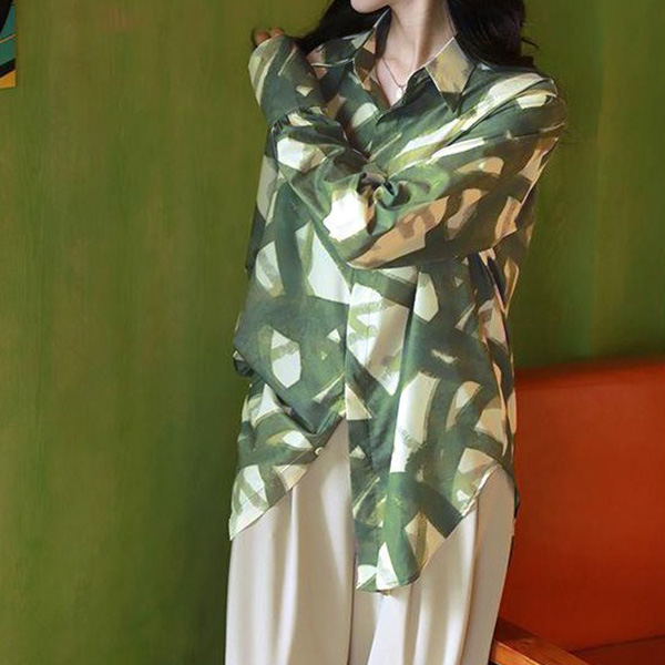 柄シャツ アロエ アロエベラ 植物 ボタニカル 緑 グリーン 濃淡