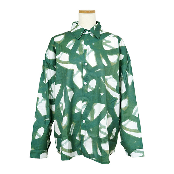 【極美品】A.P.C. アーペーセー 総柄シャツ L 白×緑 ボタニカル柄 lll262-6.jpg